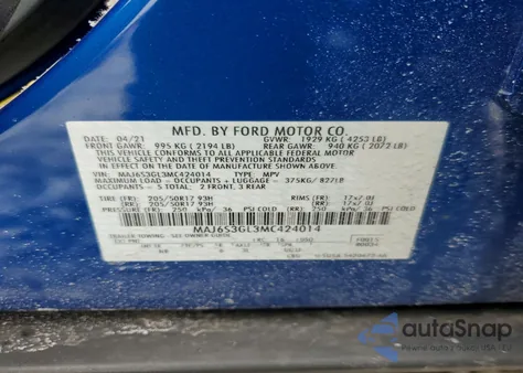 2021 Ford Ecosport Se z USA, uszkodzony, nr VIN MAJ6S3GL3MC424014